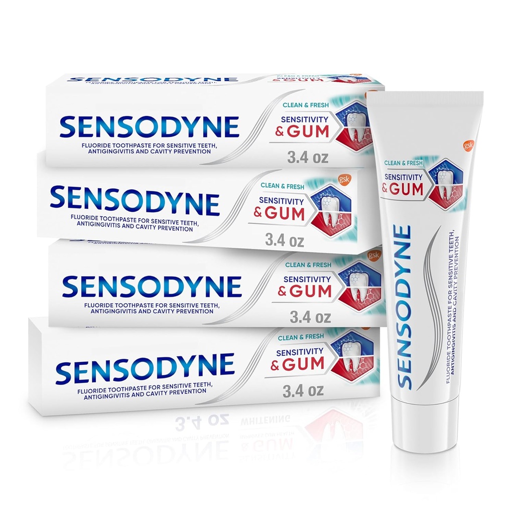 Sensodyne Sensitivity & Gum Sensitive Toothpaste for Gingivitis, Sensitive Teeth Treatment, Clean & Fresh - 3.4 oz (pack of 4)
