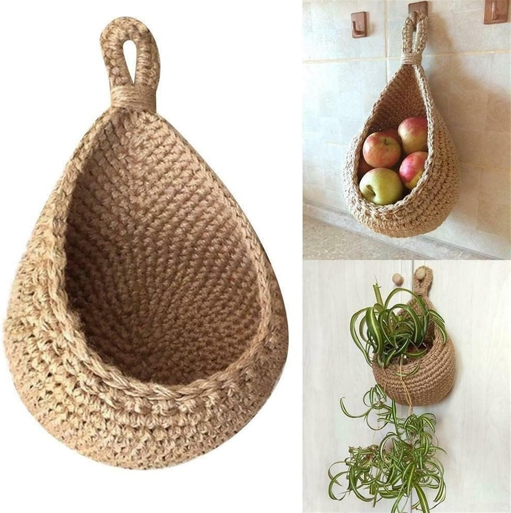 Hanging Wall Baskets, Boho Jute Hanging Basket Cotton Wall Hanging Vegetable Fruit Basket For Kitchen Storage Hanging Containers Breathable Handwoven Wall Mount Fruit Basket ( Size : D(W21 X H21 X23cm