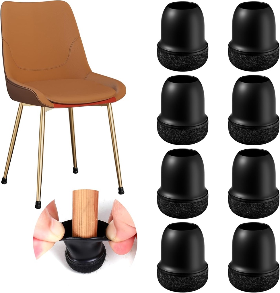 24 Pcs Small Chair Leg Floor Protectors, Chair Leg Protectors for Hardwood Floors, Silicone Chair Leg Caps Covers, Round Felt Furniture Pad Protect Floor from Scratches & Noise(Black, Fit 0.55"-0.75")