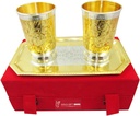 GoldGiftIdeas Antique Gold-Silver Plated Glass and Tray Set, Glassware Serving Set, Water Glasses Set of 2