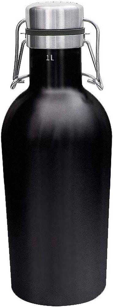 Kegco KC GR32DDW-Bl Double Wall Beer Growler, 32 oz, Stainless Steel/Black Finish