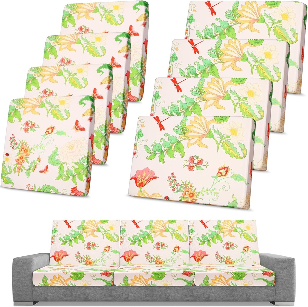 Spiareal 8 Pcs Waterproof Patio Stretch Sofa Cushion Cover, Outdoor Cushion Cover Replacement Include 4 Backrests and 4 Cushions, Sofa Seat Covers Furniture Protector(Flower)