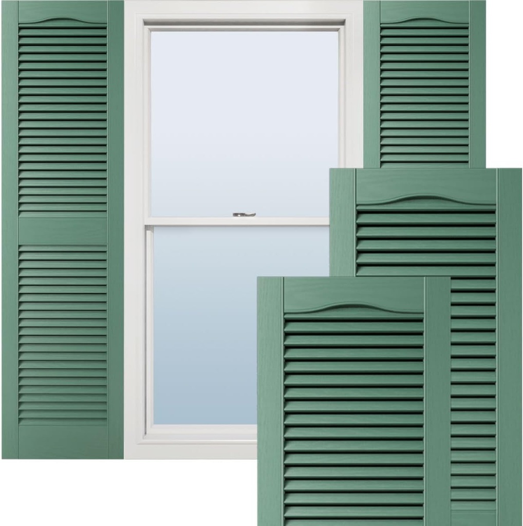 Ekena Millwork Lifetime Vinyl LL1S12X03600FG Standard Cathedral Top Center Mullion, Open Louver Vinyl Shutters, w/Installation Shutter-Lok's & Matching Screws (Per Pair), 12"W x 36"H, Forest Green