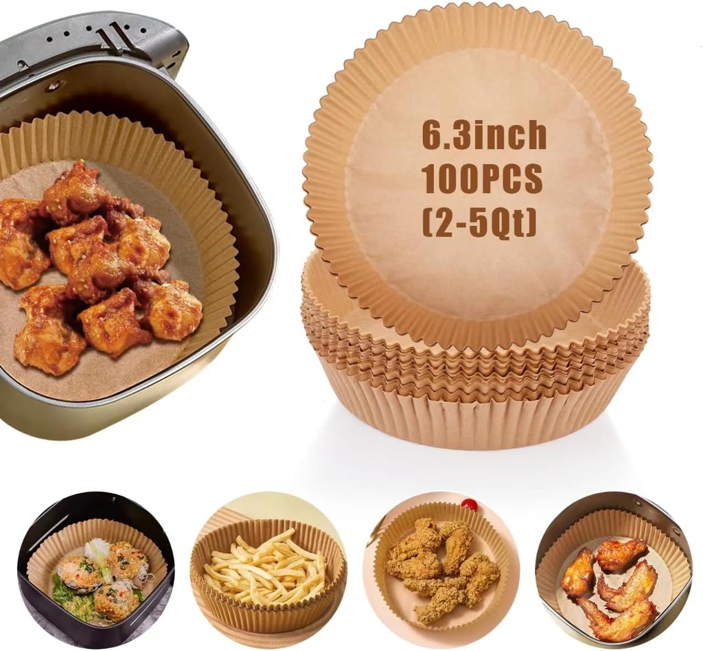 Air Fryer Liners Disposable, 100PCS Non-stick Disposable Airfryer Liners, 6.3 Inch Unbleached Parchment Paper, Round Air Fryer Paper Liners for 2-5QT Air Fryer, Baking, Roasting Microwave