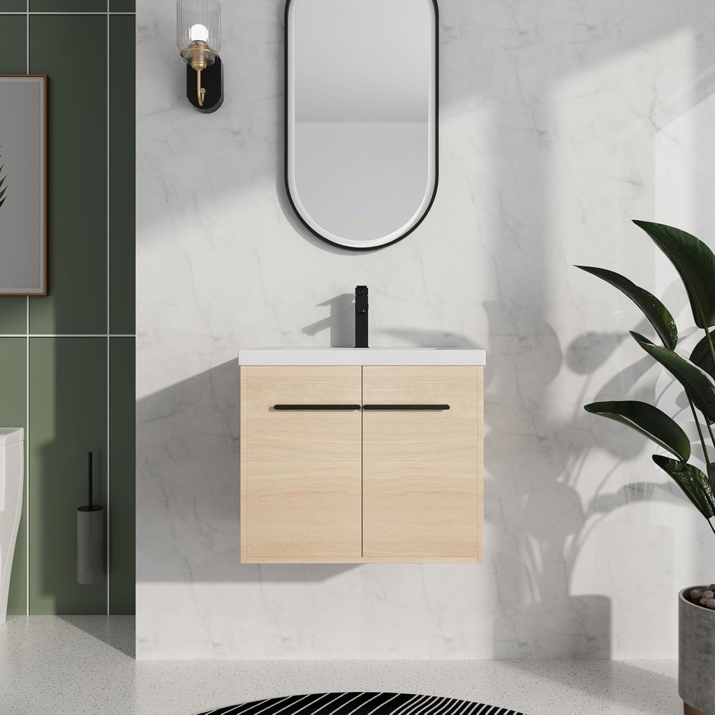 24 Inch Bathroom Vanity with Sink,Floating Vanity Bathroom,Wall Mounted Modern Vanity,Bathroom Cabinet Vanity,Soft-Closing Door,Small Bathroom Sink Cabinet,Solid Wood Frame