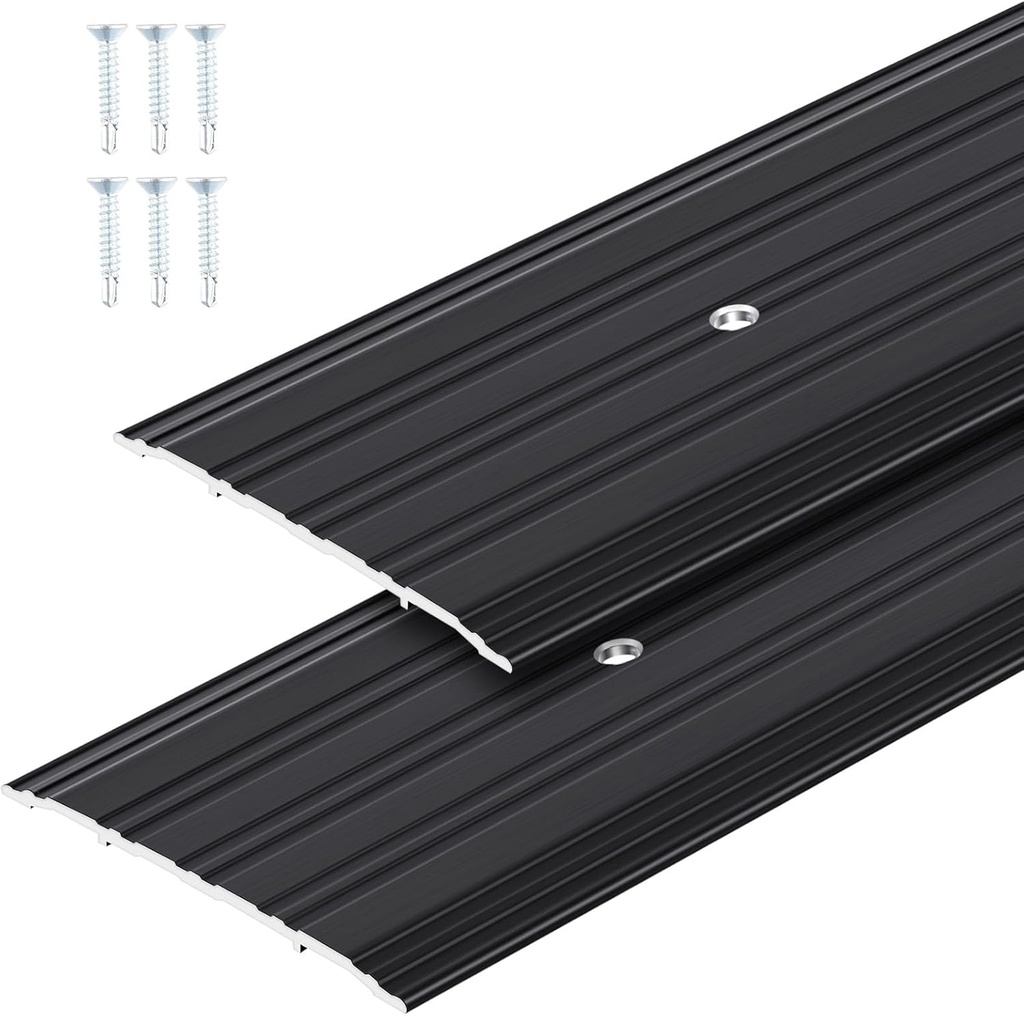 Tandefio 2 Pcs Door Saddle Threshold for Doorway Interior Sturdy Aluminum Commercial Fluted Saddle Door Threshold Durable and Sleek Doorway Entryway Access Draft Protection (5" X 1/4" X 36",Black)