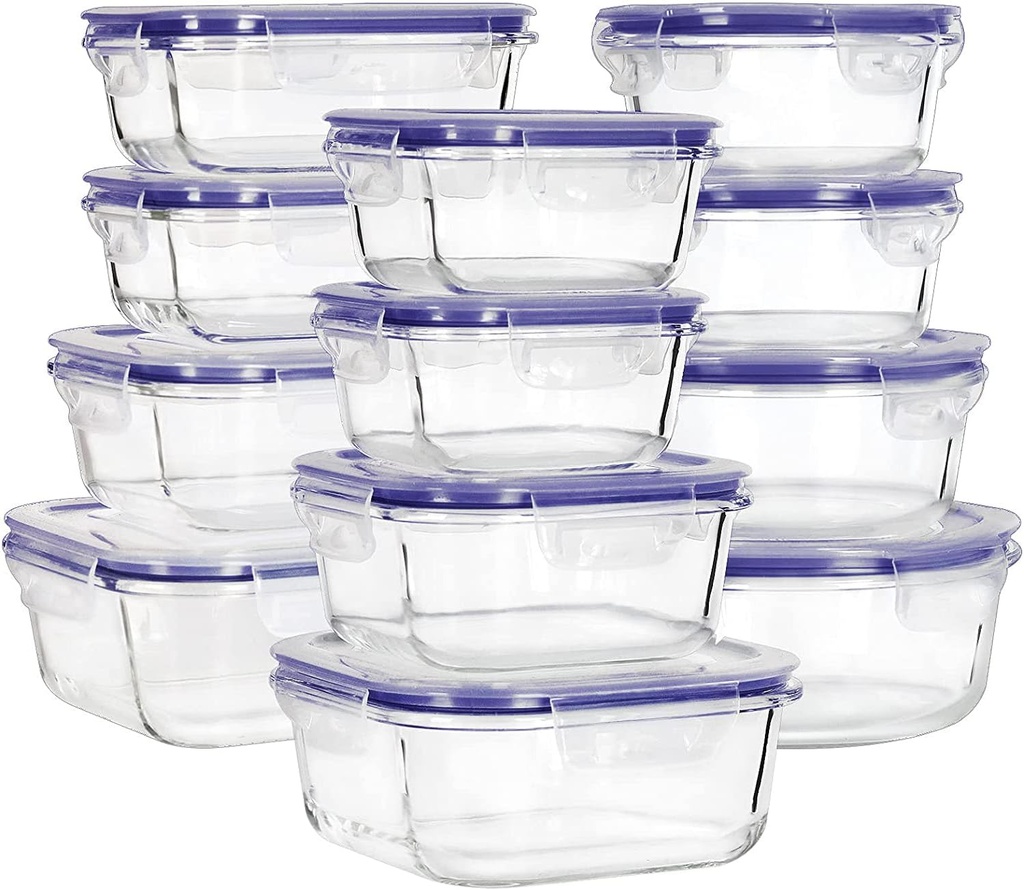 Glass Food Storage Containers with Lids - 24 Piece Meal Prep Containers, Airtight Glass Bento Boxes, BPA Free & Leak Proof - Purple