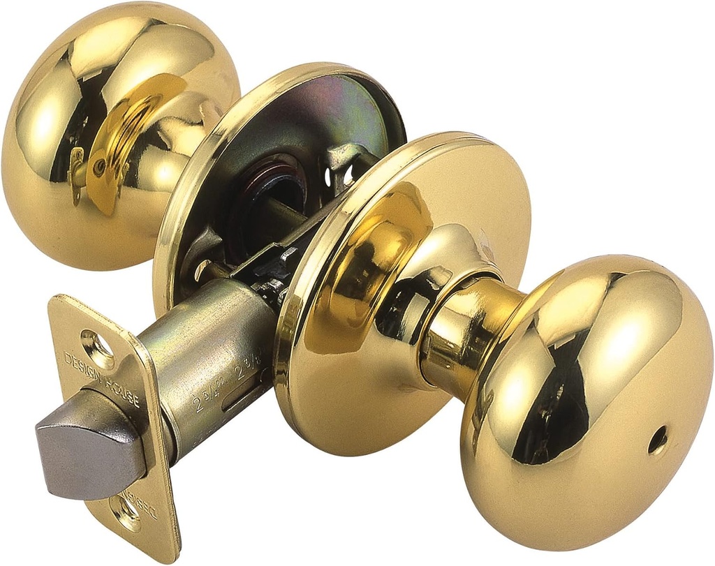 Design House 753277 Cambridge 2-Way Latch Privacy Door Knob, Adjustable Backset, Polished Brass