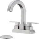 2 Handle Square Bathroom Faucet with Overflow Pop Up Drain Assembly, 4 Inch Centerset Deck Mounted Vanity Basin Sink Mixer Faucet with 360-Degree Swivel Spout, Brushed Nickel