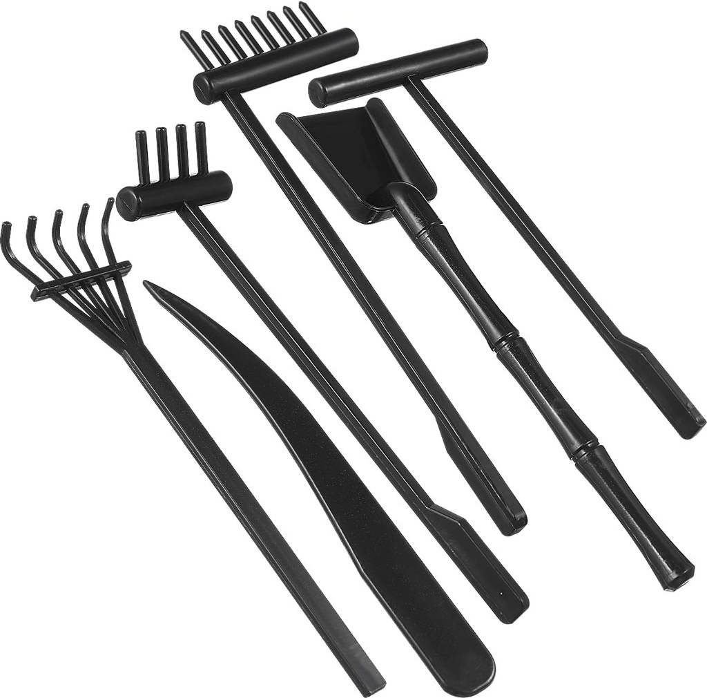 6pcs Mini Zen Garden Rake Tool, DIY Sand Zen Garden Tools for Office, Elegant Zen Garden Tools, Meditation Rock Sand Garden Accessories(Black)
