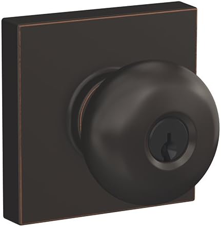 SCHLAGE F51A PLY 716 COL Plymouth Knob with Collins Trim Keyed Entry Lock, Aged Bronze