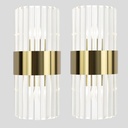 Gold Crystal Wall Sconce Set of 2, Modern Crystal Glass Sconces Lighting 2-Light Brass Glass Wall Light Fixtures for Bathroom Hallway Bedroom, 8-Inch