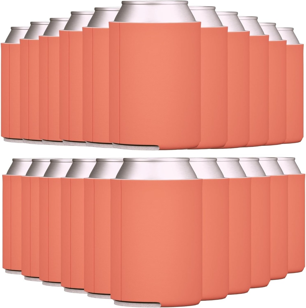 TahoeBay Blank Beer Can Cooler Sleeves (50-Pack) Bulk Sublimation Blanks for Vinyl Plain Collapsible Foam Can Sleeves Coolers Soda Cans and Bottles Custom Drink Assorted Solid Color (Coral)