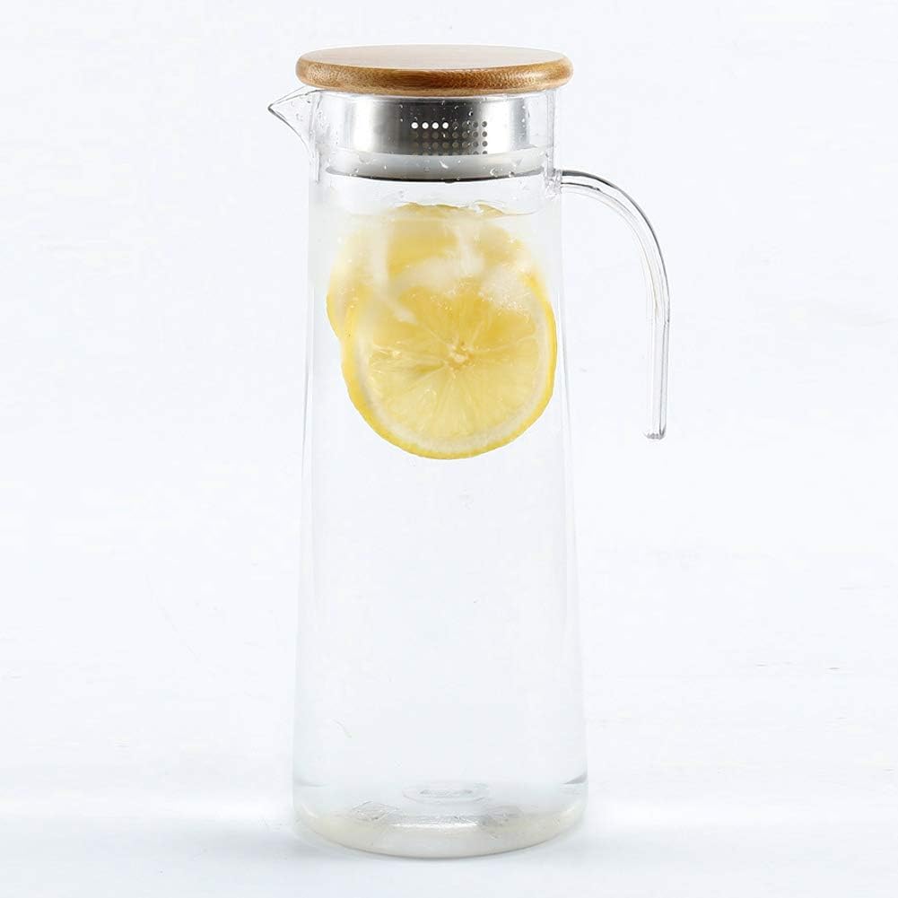 40 Oz Acrylic Water Pitcher with Lid, Plastic Transparent Iced Tea Water Jug Drink Pitcher Beverage Carafe Pitchers for Juice Tea Coffee Milk(Bamboo Lid)