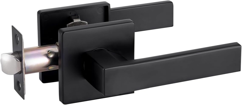 Passage Door Lever Dummy GreenShield Exterior Interior Door Handle for Hallway Closet Heavy Duty Non-Locking Lever Sets No Key Door Knob for Right Left Handed Door (1 Pack, Matte Black)