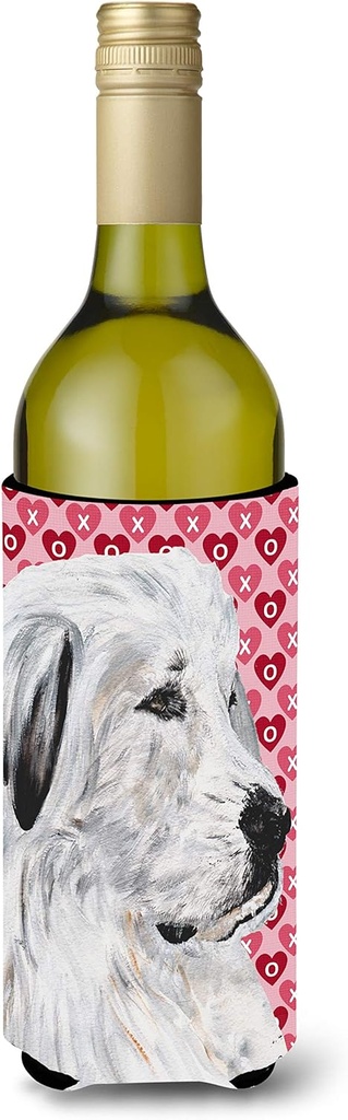 Caroline's Treasures SC9714LITERK Great Pyrenees Hearts and Love Wine Bottle Hugger Bottle Cooler Sleeve Hugger Machine Washable Collapsible Insulator Beverage Insulated Holder