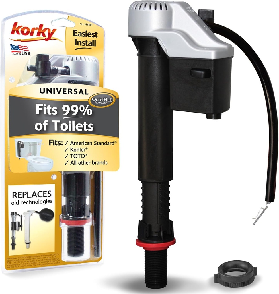 Korky QuietFILL Platinum Toilet Fill Valve - Universal Fits 99% of Toilets - Easy Height Adjust for Fast Install, 528MP