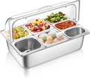 Countertop Food Serving Display Container and Clear Roll Top Cover Stainless Steel Food Serving Tray Buffet Condiment Dispenser Display Rack for Restaurant Hotel Kitchen Party (7 Pan)