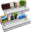 4 Pcs Metal Grid Wall Baskets with Hooks, Hanging Wire Basket Wall Mount Storage Organize for Kitchen, Bathroom, Office (Black)