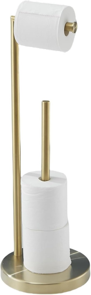 Free Standing Toilet Paper Roll Holder Stand with Reserve, Gold Brushed