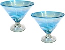 Martini glasses - Mexican hand blown glass, set of 2 - Aqua swirl