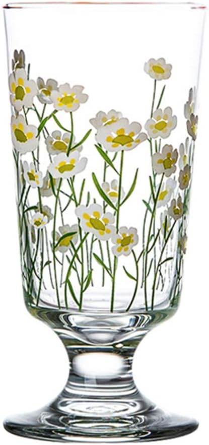 Cabilock Small Daisy Glass Cup | Vintage Floral Drinking Glasses for Milk Juice and More | Elegant Goblet Design for Home & Kitchen Use