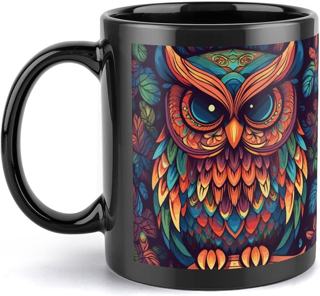 Color Owl Pattern Travel Mug Ceramic Large Ceramic Coffee Mugs with Handle, Porcelain Mugs- Perfect for Coffee Tea Espresso Other Beverages