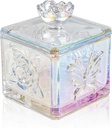 WHJY Cute Glass Candy Jar with Lid, Iridescent Colored Glass Candy Jar for Office Desk,Colorful Candy Dishes for Candy Buffet, Cookie Jar 4.5” Tall