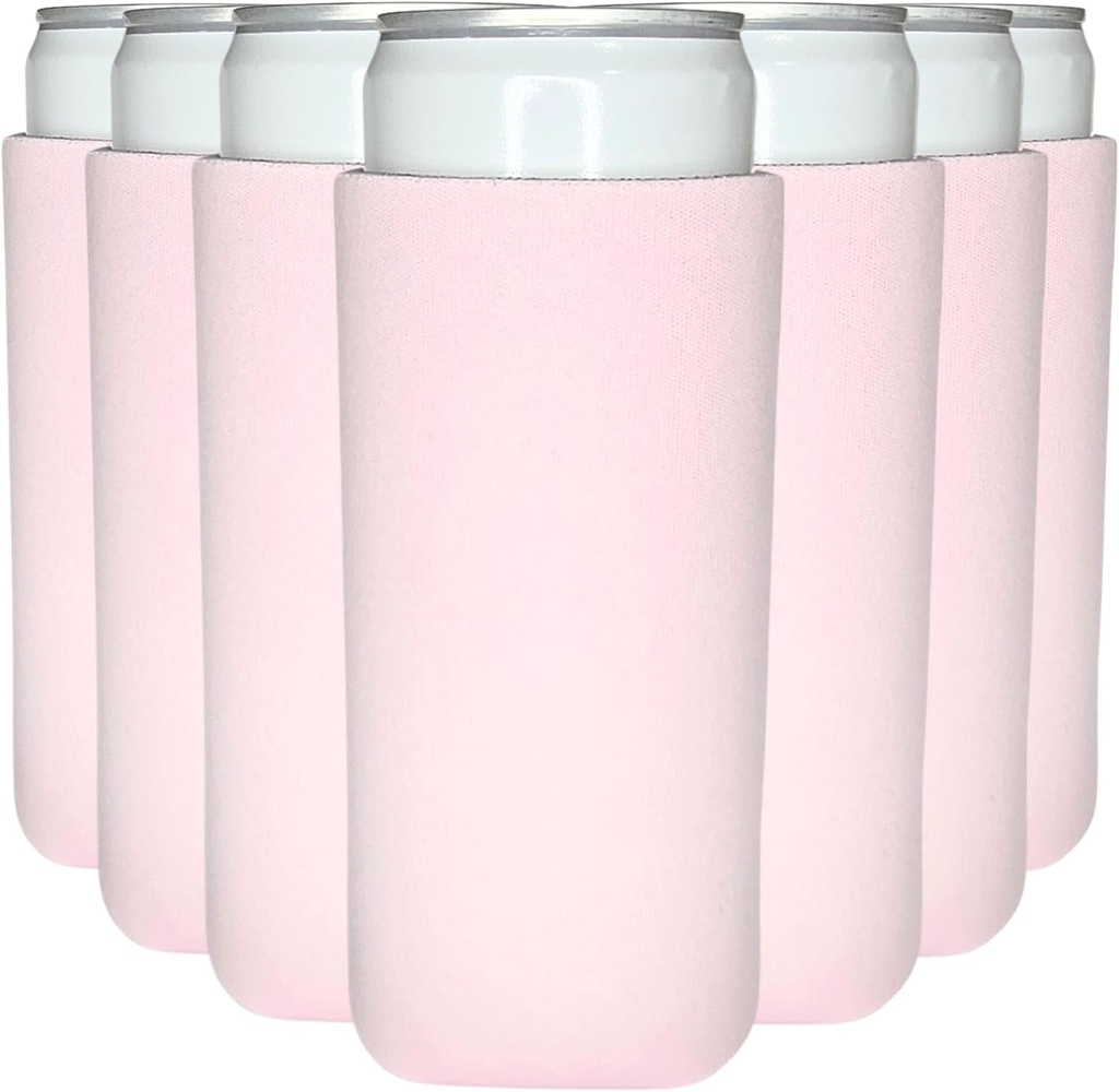 TahoeBay Slim Can Cooler Sleeves (12-Pack) Skinny Tall Cans 12 Oz Bulk Thin Seltzer Fit Sublimation Blanks for Vinyl Plain Blank Foam Beer Bottles Black White Assorted Solid Set (Blush)