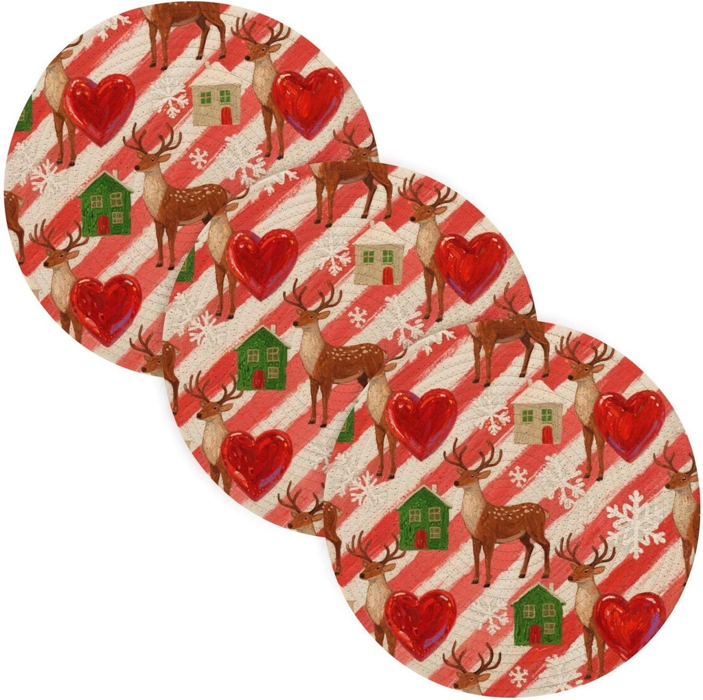3 Pcs Trivet Hot Plate for Crock Pot Merry Christmas Brown Elk 15in Polyester-Cotton Thread Weave Home Decor accesorios para mesa de comedor