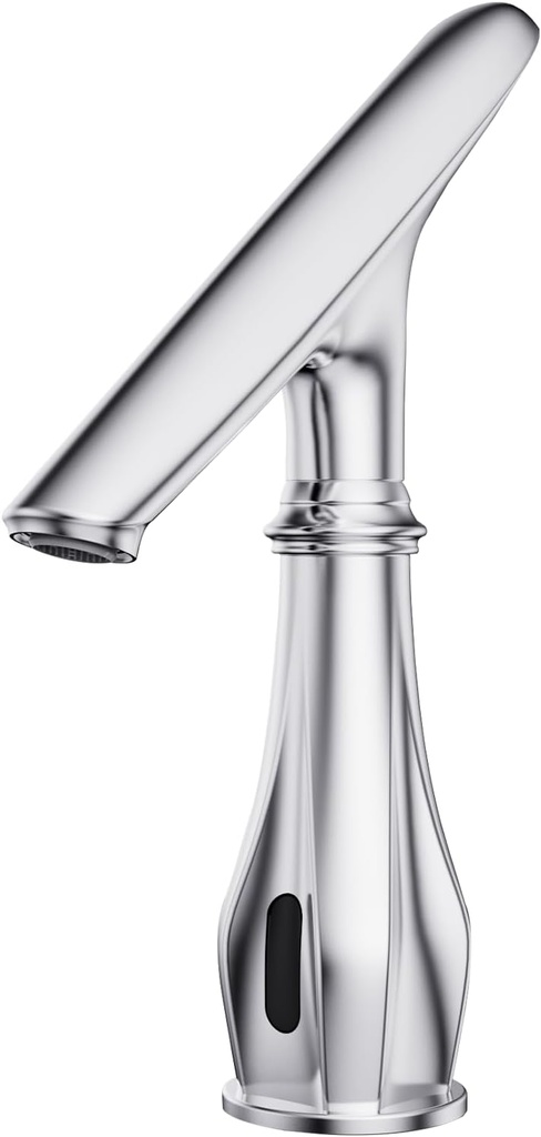 Touchless Bathroom Faucet, Automatic Motion Sensor Chrome Faucet for Bathroom Sink 1 Hole with Cover Plate, Mixing Valve, Battery Operated for Commercial Lavatory, Home Restroom