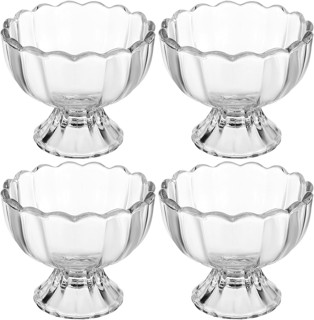 Yardwe 4pcs Glass Dessert Bowls Footed Ice Cream Cups Ice Goblets Elegant Footed Bowl for Snack Serving