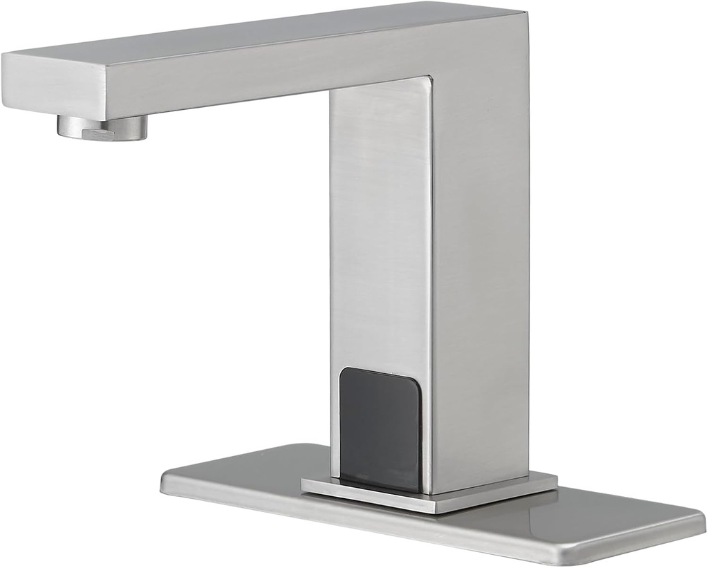 Commercial Bathroom Touchless Faucet, Motion Activated Hands-Free Faucet, Mixer Tap Control Box and Mixing Valve, Brushed Nickel