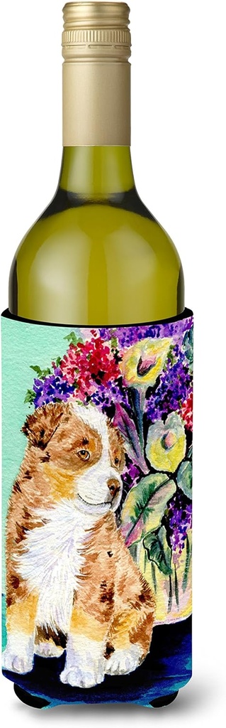 Caroline's Treasures SS8312LITERK Australian Shepherd Wine Bottle Hugger Bottle Cooler Sleeve Hugger Machine Washable Collapsible Insulator Beverage Insulated Holder