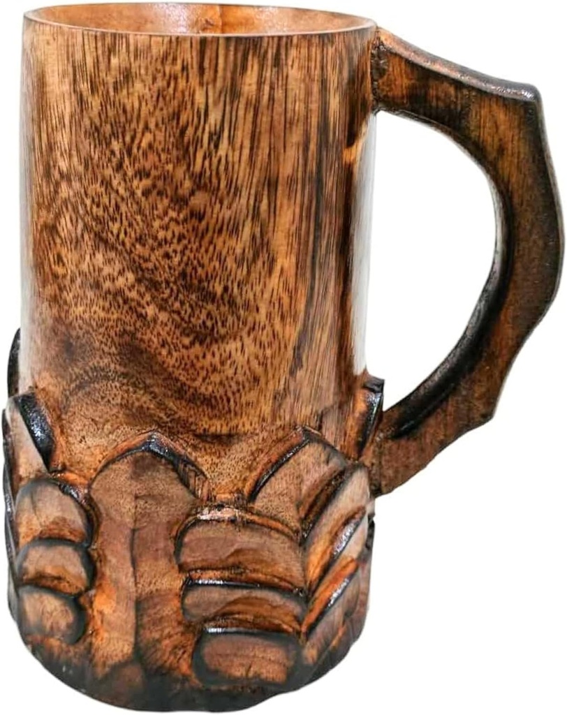 Handcrafted Wooden Beer Mug with Handle Antique Color Floral Cut Design Viking Renaissance Tankard Rustic Fantasy Stein Groomsmen Gift
