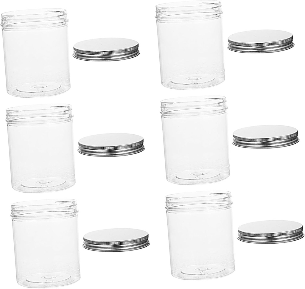 6pcs Transparent Cookie Jar with Aluminum Lid Airtight Storage Canister for Cookies Biscuits and Snacks Kitchen Container