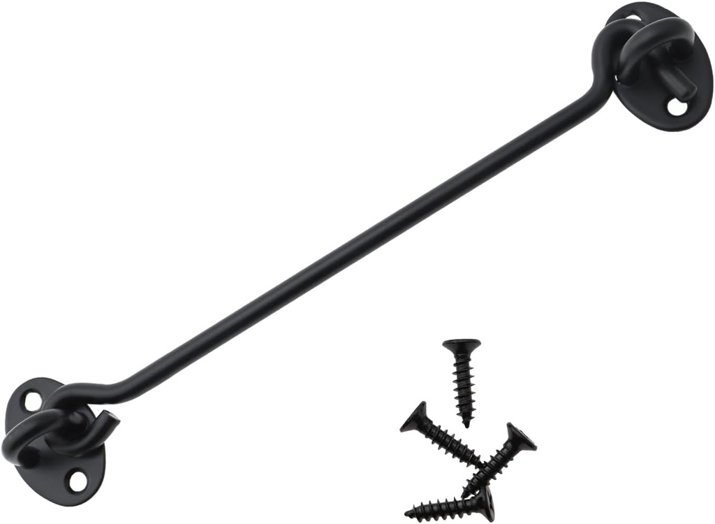 8 Inch Black Stainless Steel Wind Hook Barn Door Hook and Eye Latch Privacy Link Window Hook Accessories Tie Hook Hitch Hook Household Hardware for Locking Wardrobe Door Pocket Door Window