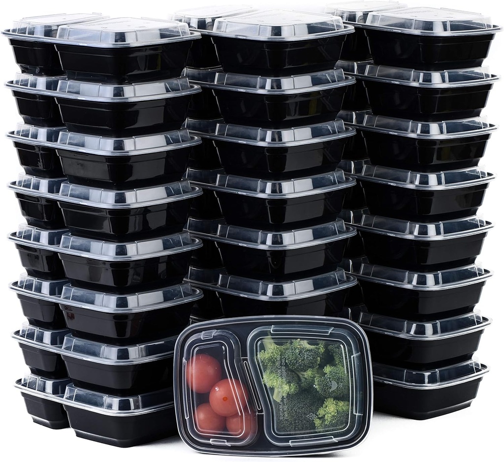EcoQuality Meal Prep Containers, [150Pack][38oz] 2 Compartment with Lids, Reusable Bento Box, Food Storage Containers | BPA Free | Stackable | Lunch Boxes, Microwave/Dishwasher/Freezer Safe