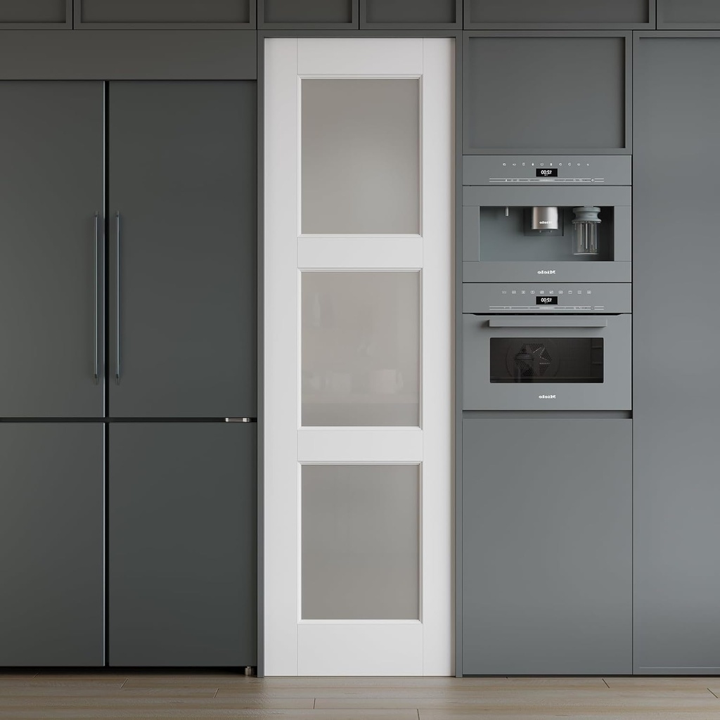 WINSTELLAR 24 x 80 3-Panel Prebuilt Interior Frosted Glass Door Slab, Paintable Interior Doors for Home, Bedroom, Pantry, Laundry Room as Prehung, Pocket, French, Barn Doors, White Door Panel