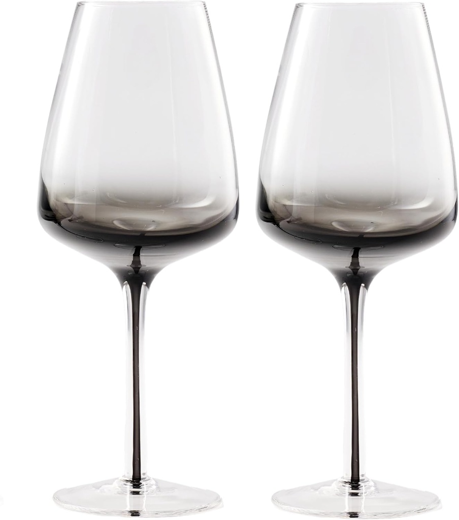 Aroma360 Hotel Collection Dark Smoke Stem Clear Wine Glasses – Scratch-Resistant, Hand Wash Only – Set of 2