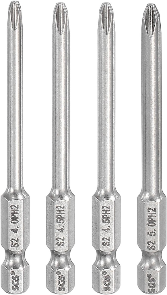 HARFINGTON 4pcs #2 Phillips Screwdriver Bit PH2 1/4" Hex Shank 3" (75mm) Long 0.16/0.18/0.18/0.26" Rod Magnetic Cross Head Drill Bits S2 Steel Industrial Screw Driver for Drills