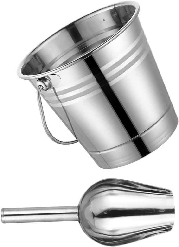 1set Stainless Steel Ice Bucket Shovel for Parties Wedding and Home Use Ice Holder for Drinks Smooth Easy to Clean