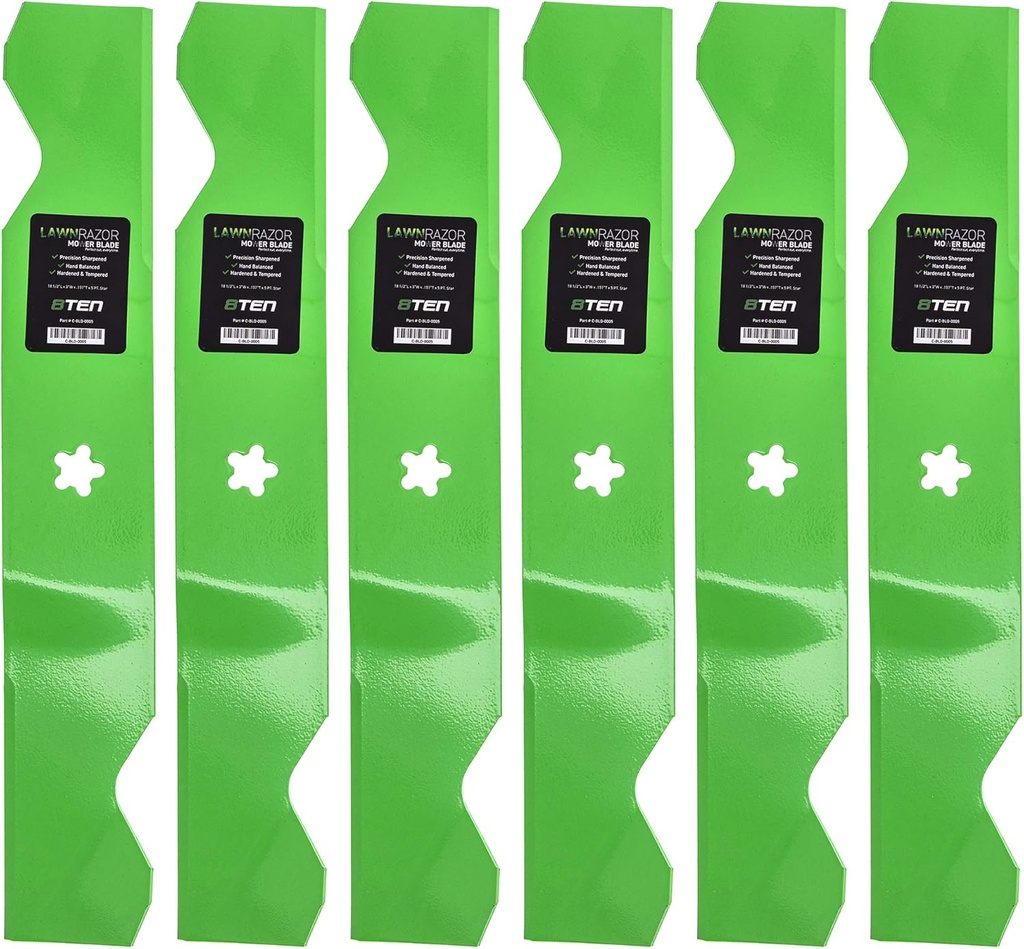 8TEN LawnRAZOR Mower Blade 54 inch for AYP Husqvarna RZ54i YTH2454 187254 532187254 532187256 (Notched High Lift) 6 Pack