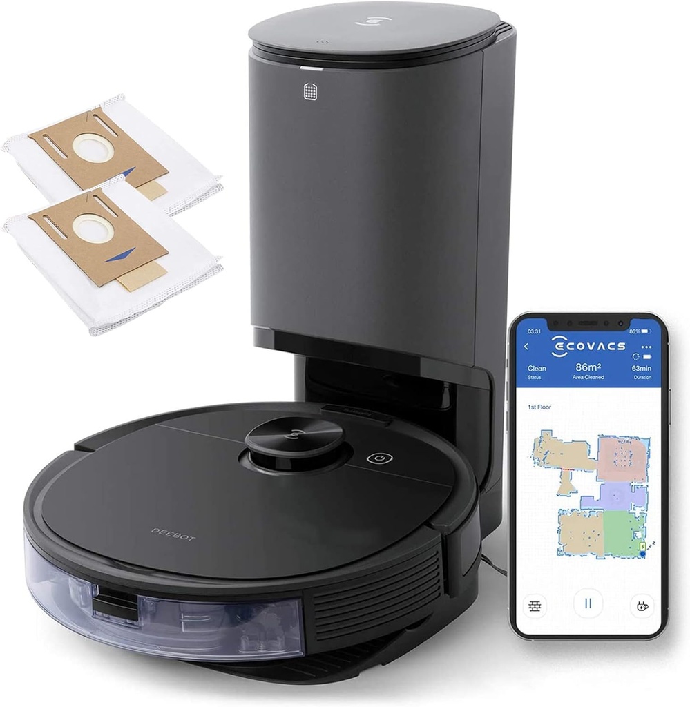 ECOVACS Deebot N8 Pro+ Robot Vacuum and Mop Cleaner - up to 60-Day Self Cleaning, Laser Navigation, Obstacle Avoidance, Multi-Floor Mapping, 2600Pa Suction, Alexa Compatible,Black