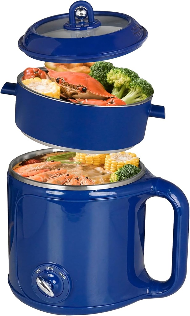 Hot Pot Electric With Steamer,Rapid Noodles Electric Pot,2.0L Stainless Steel Electric Pot For Cooking Noodles Oatmeal Pasta,Shabu Shabu Hotpot Pot Electric Dorm Lazy Pot