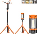 12000mAh Camping Light with Stand, Rechargeable Work Light, 10000 Lumen Dimmable Cordless Work Light with 3 LED Lamp Heads, Magnetic Emergency Flashlight with 79" Detachable Tripod