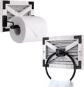 Autumn Alley Farmhouse Toilet Paper Holder and Towel Ring Holder with Bracket, Wall Mount, 2 Set - Farmhouse Toilet Paper Holder and Bathroom Hand Towel Holder Wooden Decor, White