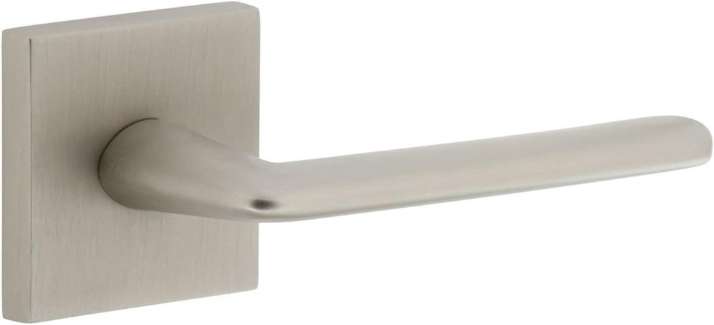 Viaggio QADBRZ_PSG_238_RH Quadrato Right Handed Solid Brass Passage Door Lever Set with Brezza Lever and Quadrato Linen Backplate - 2-3/8" Backset - Satin Nickel