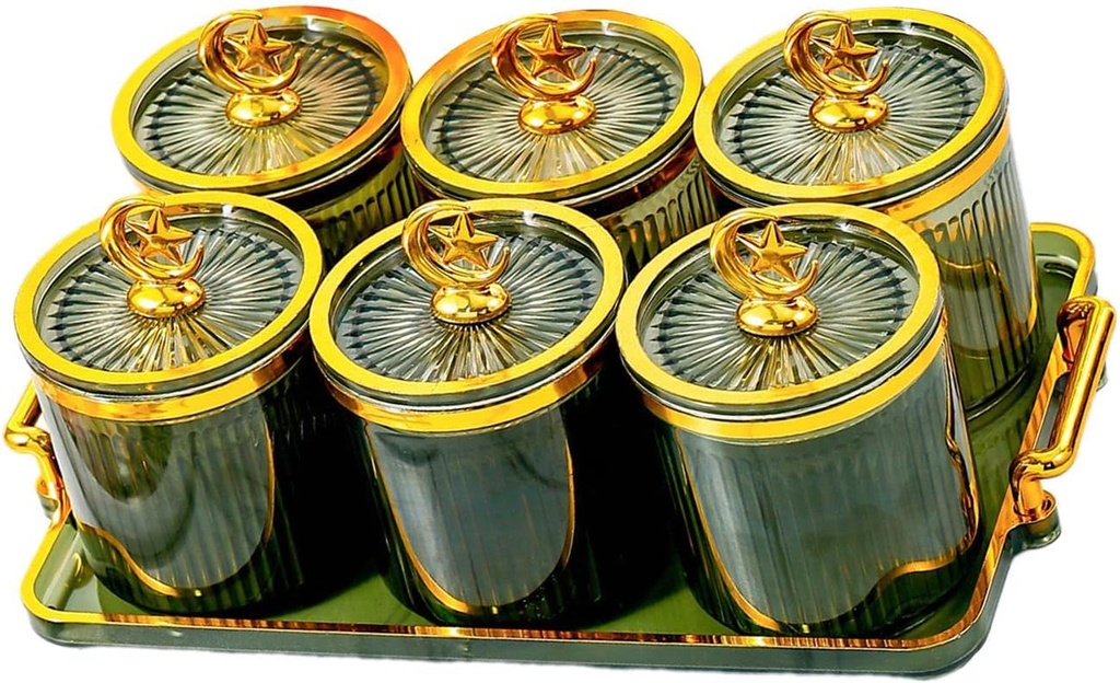 Dried Fruit Tray, Luxury Cookie Jar with Lid, Divided Serving Dishes, Covered Candy Jar for Party, Hotel, Wedding, Office, 6 Grid Green