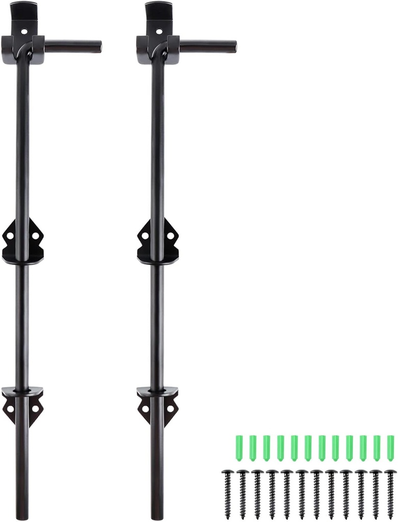 Skelang 2 Pcs Cane Bolt, 18" Heavy Duty Gate Drop Rod, Steel Gate Ground Latch for Holding Wooden Gate Open and Shut